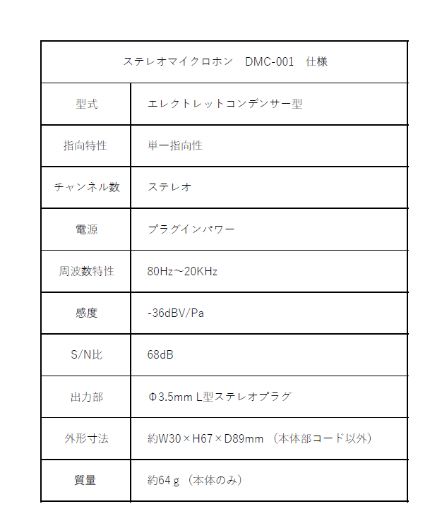 DMC-001 ステレオマイクロホン